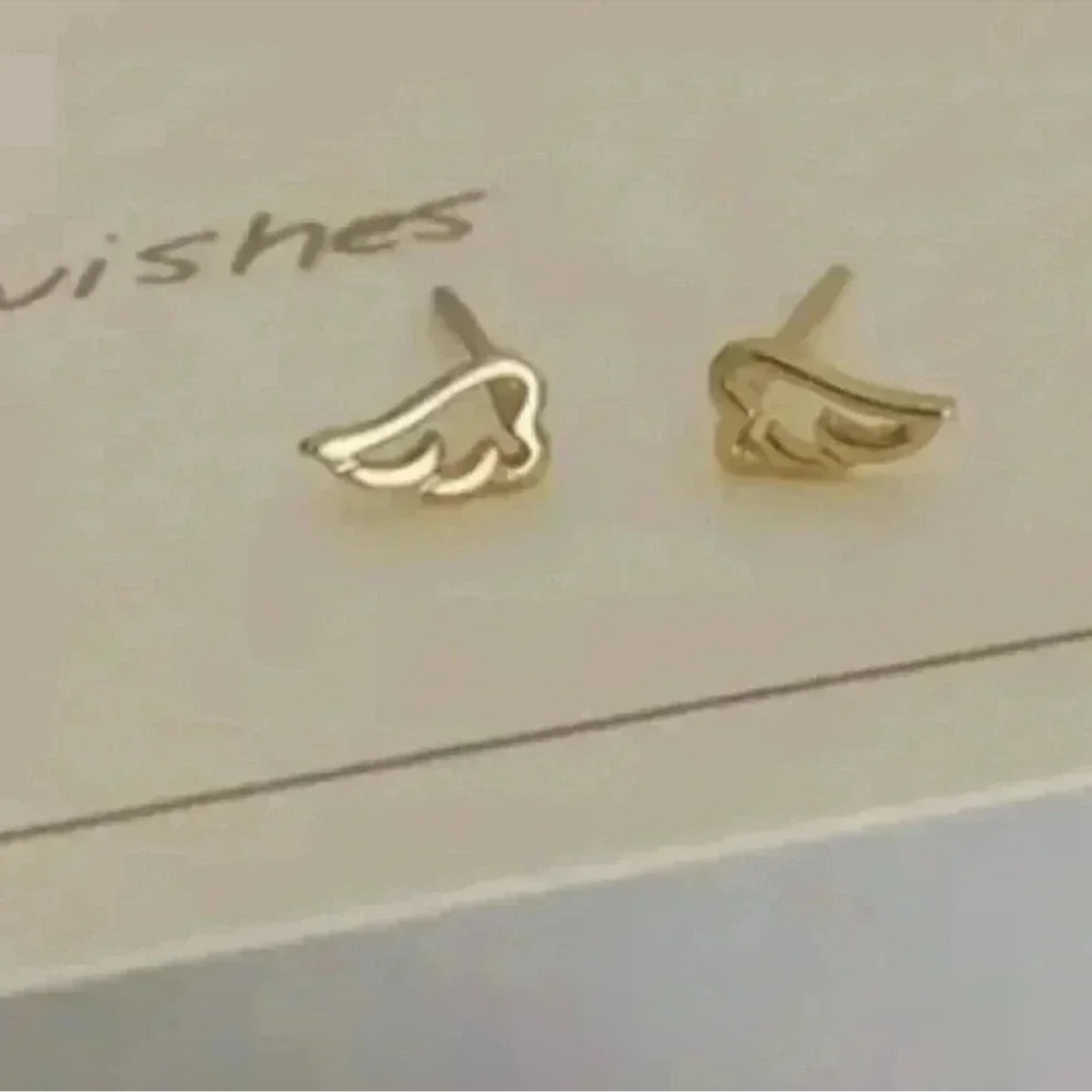 Women Girls Gold Plated over Sterling Silver Angel Wings Earrings Minimalist